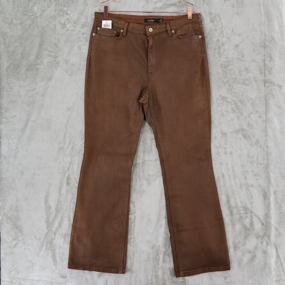 Lauren Ralph Lauren Coated High-Rise Boot Jean Womens 16 Brown Classic Denim NWT